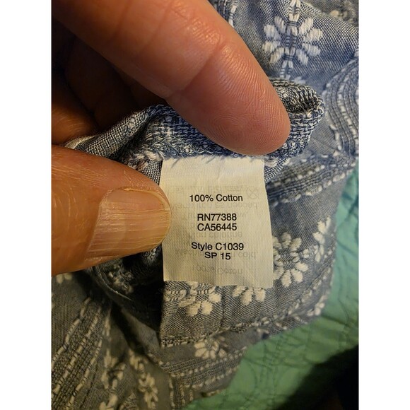 Madewell Womens Size XS Blue Seaglow Chambray Floral Drawstring Tie Neck Romper - Picture 5 of 9